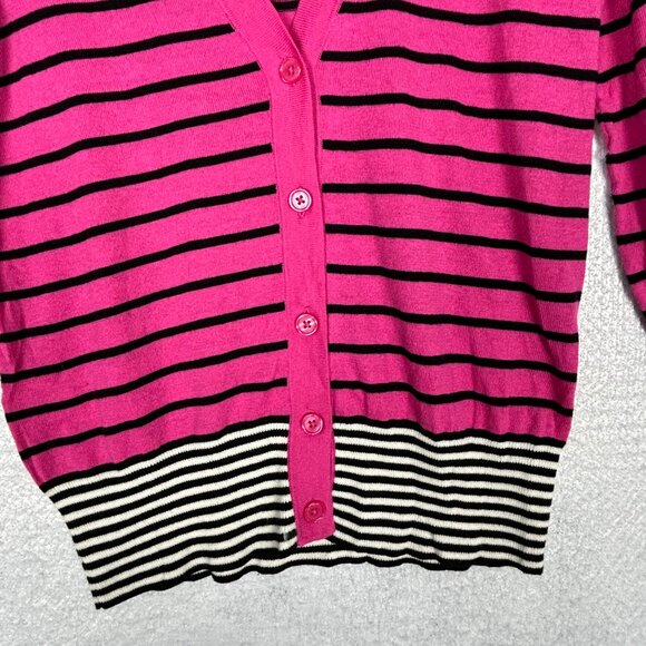 Ann Taylor Loft Cardigan Sweater Women M Stripe 3/4 Sleeve Button Up Pink Orange - Picture 4 of 12